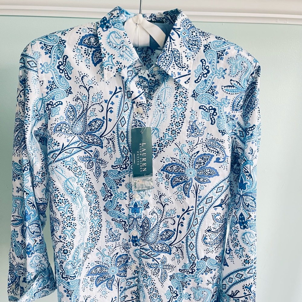 Lauren Ralph Lauren Blue and White Floral Button Down Shirt